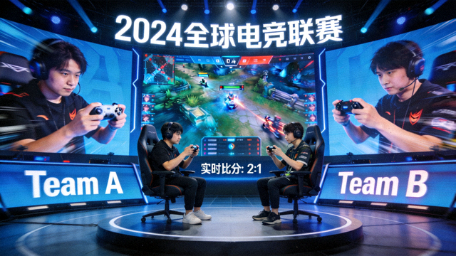 电竞赛事舞台选手对战与现场大屏画面